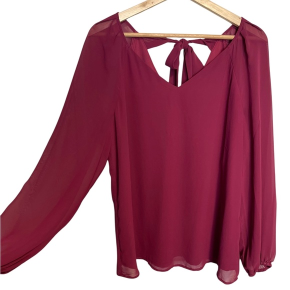 Nine West Long Sleeve Satin Ribbon Tie-Back Top Maroon Women’s Size Medium - Picture 2 of 12